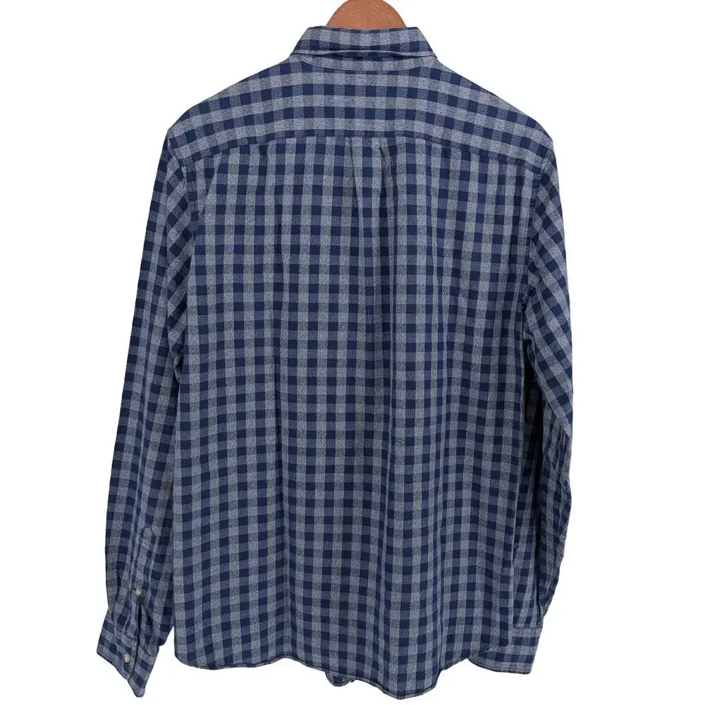 J.Crew Men's Large Tall LT Blue Gingham Plaid Cotton Button Down Shirt Preppy